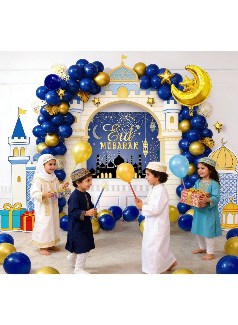 طقم قوس بالونات عيد مبارك 64 قطعة بالونات رمضان مبارك زينة حفلات عيد الفطر بالونات لاتكس مجموعة للمنزل والفعاليات الداخلية والخارجية زينة عيد مبارك رمضان كريم - Image 4